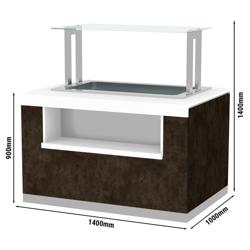 Banco buffet professionale caldo PRAGA - 1400mm - con bagnomaria - su ruote - per 3x GN 1/1