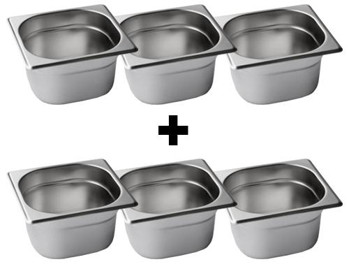 (6 pcs) Stainless Steel Gastronorm Pan GN 1/6 - Depth: 100mm