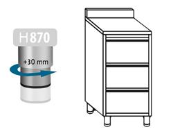 Meuble bas à tiroirs PREMIUM - Acier inoxydable - avec 3 tiroirs & dosseret 100mm - 500x700mm