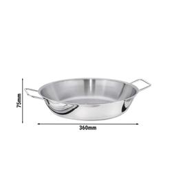 Tava za prženje - Inox 18/10 - 8,1 l - 389x387 mm - Visina: 75 mm - Sendvič dno - prikladno za plin, struju, staklokeramiku, indukciju; pećnicu; perilicu posuđa
