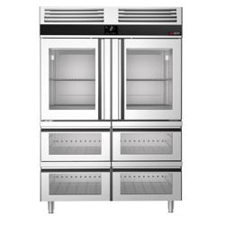 Koelkast met glasdeur RVS PREMIUM - GN 1/1 - GN 2/1 - 1400mm - 1400liter - tot -2°C tot +8°C - met 2 glasdeuren - geforceerde koeling, LED‑verlichting & legroosters