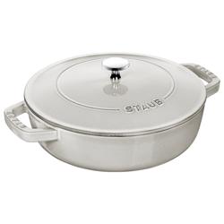 STAUB | Enameled Cast Iron Round Braiser – Ø24 cm - White Truffle - Self-Basting Chistera Lid - Oven-Safe to 240 °C