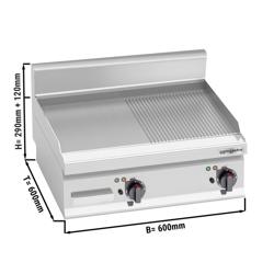 Fry Top Elettrico Professionale - 8,0 kW - Liscio e Rigato - Superficie di cottura: 596x430mm