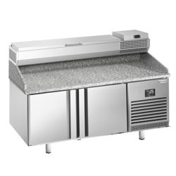 Pizzawerkbank PREMIUM PLUS - 1738x800mm - met granieten werkblad - met 2 deuren - incl. opzetkoelvitrine - 6x GN 1/3