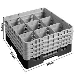 CAMBRO | CAMRACK® - Gläserspülkorb 1/1 - 9 Fächer - mit 4 Extender - 500x500mm - Schwarz