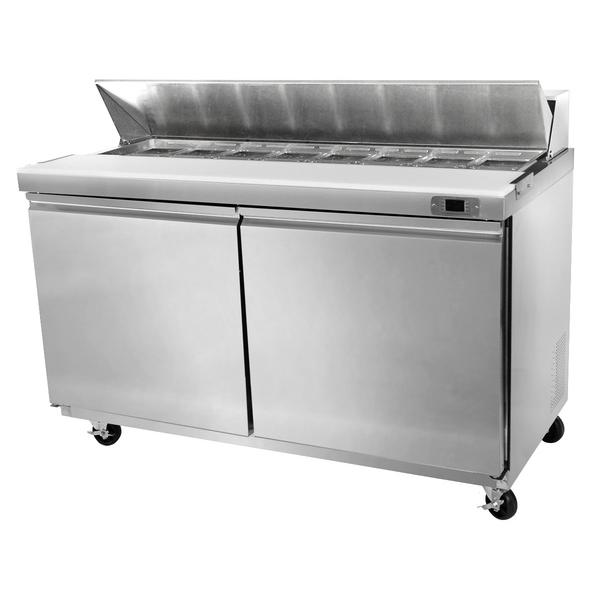 Saladette réfrigérée PREMIUM - 1230mm - 2 portes - avec découpe pour 12x GN 1/6 & Couvercle inox - incl. 12x conteneurs GN 1/6