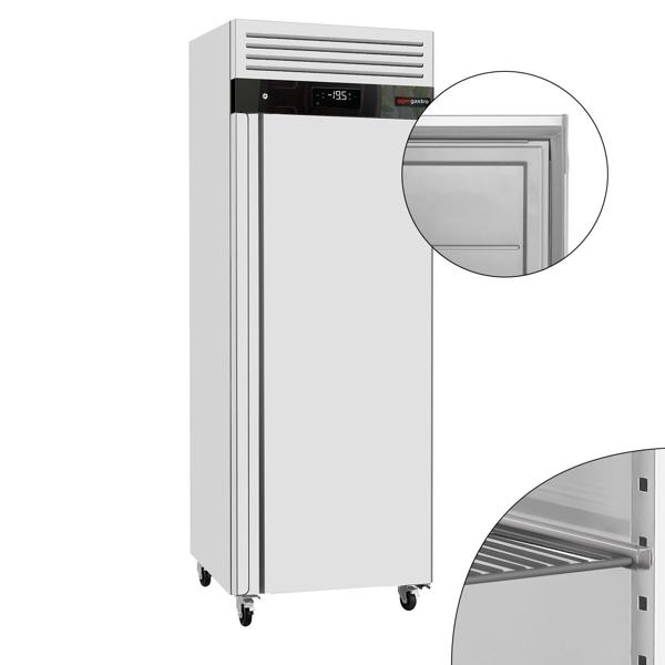 Vrieskast RVS ECO - GN 1/1 - GN 2/1 - 740mm - 476liter - tot -18°C - met 1 deur - geforceerde koeling, automatische ontdooiing, slot, omkeerbare deur, roosters & rvs rails