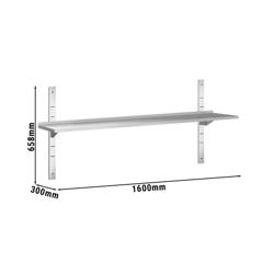 Vägghylla i rostfritt stål PREMIUM - 1600x300 mm - med 1 plan