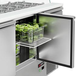 Saladette ECO - 1368mm - 3 deuren - met hoge glazen opzetstuk voor 4x GN 1/1