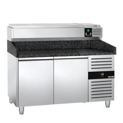Pizzawerkbank PREMIUM - 1500x800mm - met granieten werkblad - met 2 deuren - incl. opzetkoelvitrine - 6x GN 1/3