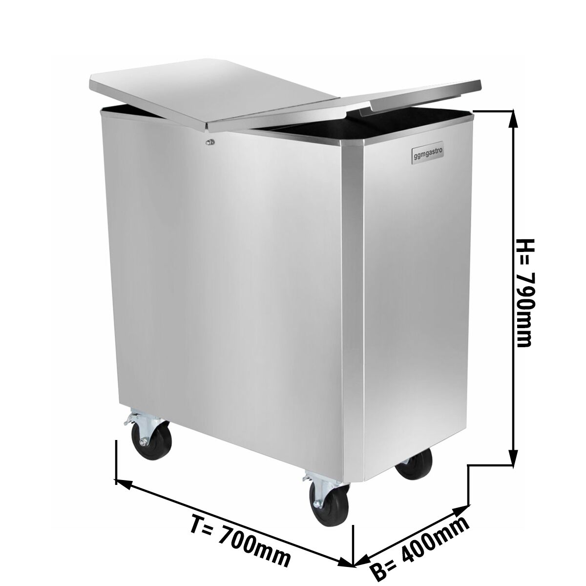 Conteneur à ingrédients / Bac à ingrédients - 150L - acier inoxydable - sur roulettes