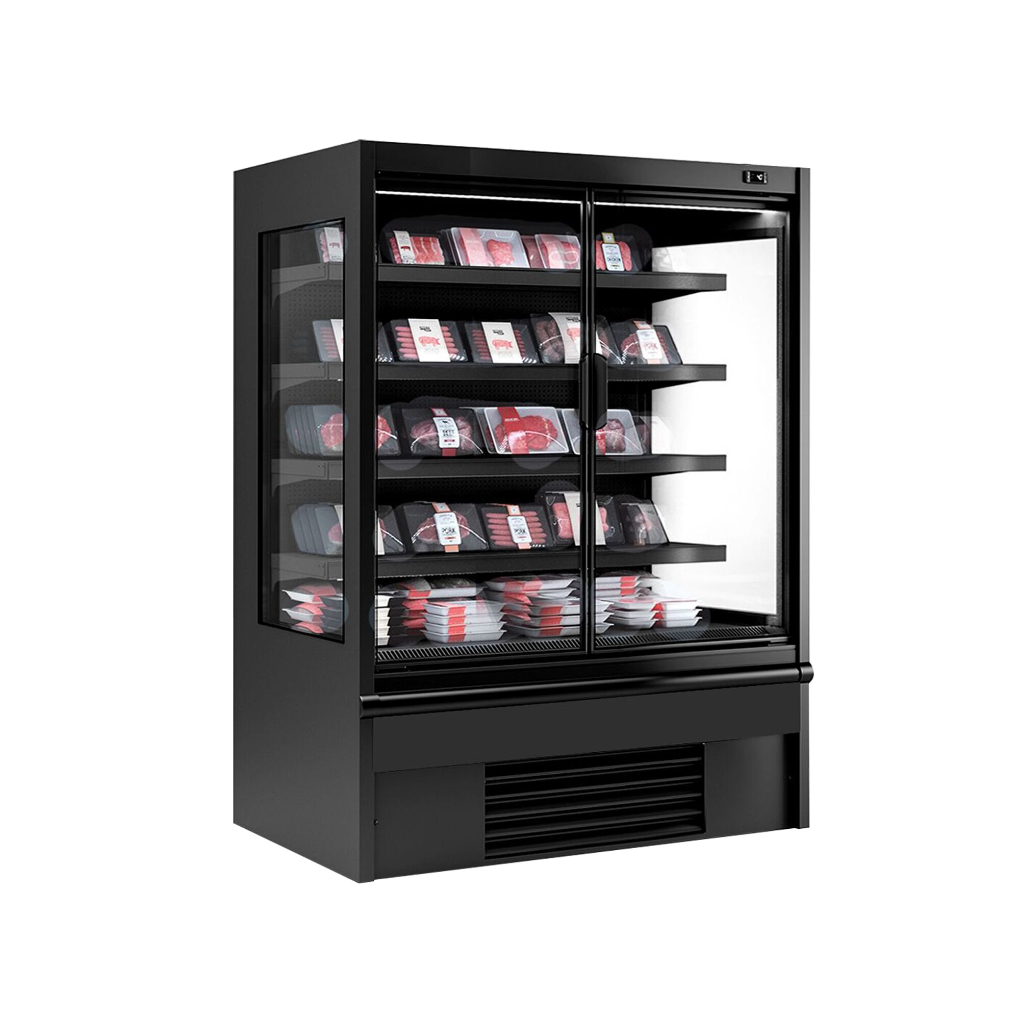 Vitrine murale réfrigérée - 1330mm - 711L - avec 2 portes battantes vitrées & 4 étagères - Noir