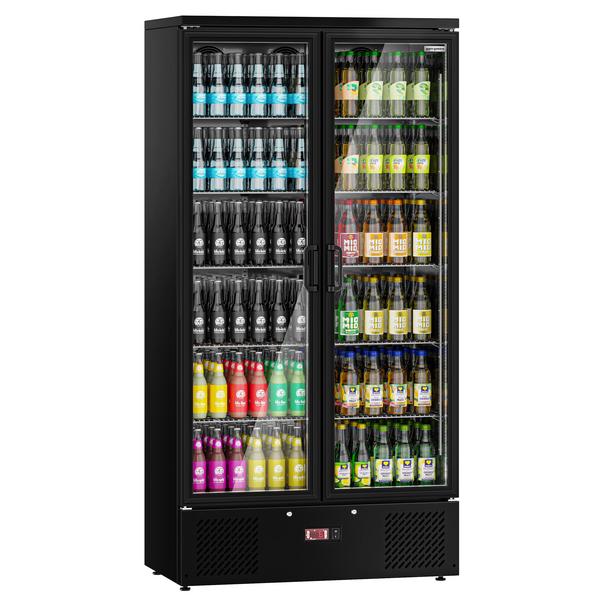 Réfrigérateur à boissons - 920mm - 466 L - intérieur inox - 2 portes vitrées - thermostat numérique - Noir - +2 à +8 °C