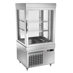 Vitrine réfrigérée 4 faces vitrées / Vitrine panoramique – 230 litres – 670 mm – 2 étagères – Argent