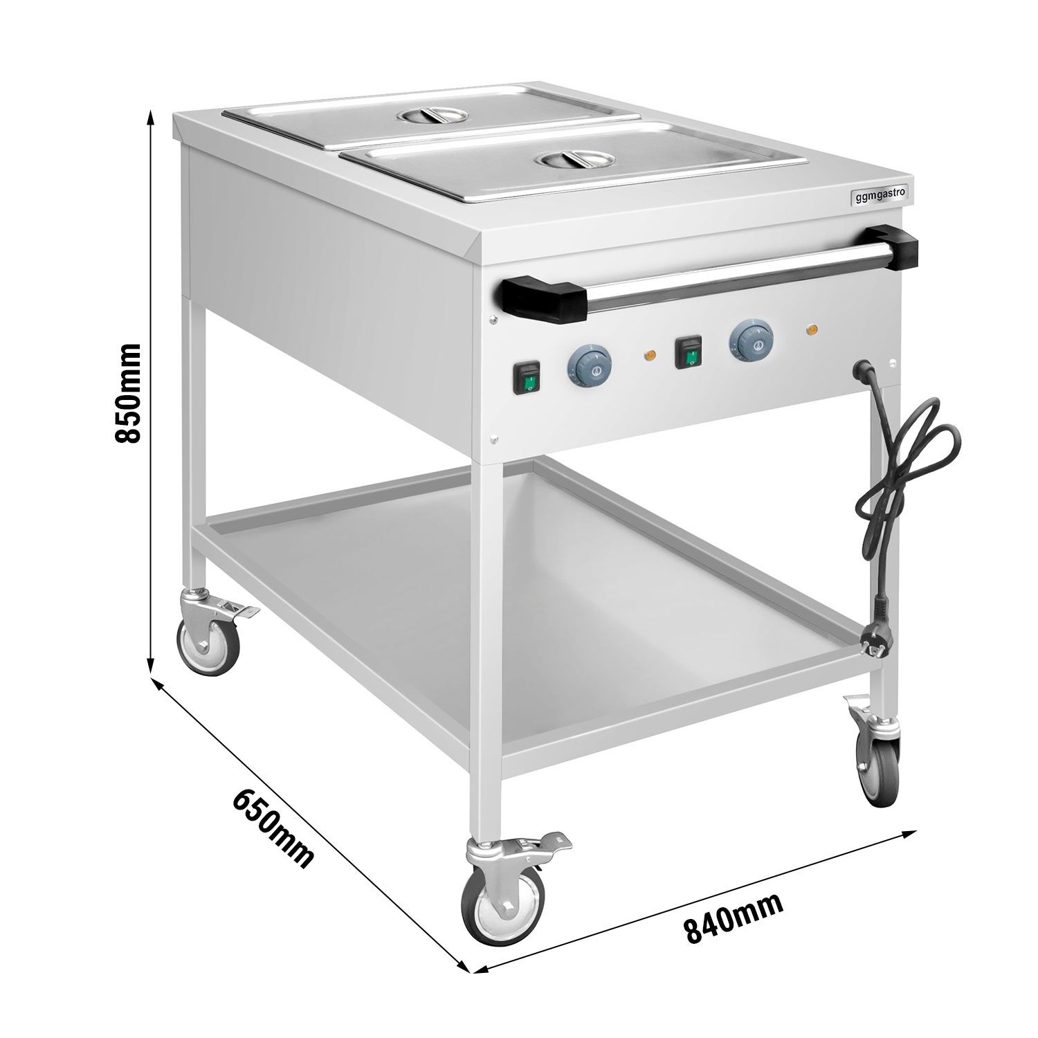 Chariot bain-marie – 1,95 kW – 2× GN 1/1 – Température des cuves réglable séparément