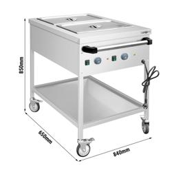 Mobile Bain Marie - 2x GN 1/1 - 150mm deep - 1,95 kW - individually controlled wells - with Drain Tap