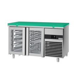 Koelwerkbank PREMIUM - 1400x700mm - 281 liter - kleur groen - met 2 glazen deur(en) - zonder opstand - incl. snijplaat groen