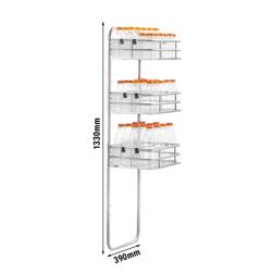Supporto portabottiglie e bicchieri in acciaio inox per spremiagrumi su supporto - con 3 cestelli inclusi - 390x310x1330mm