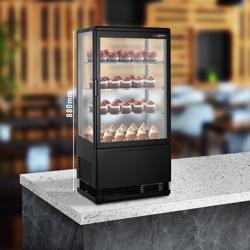 Countertop 4-Sided Glass Display Fridge - 68L - 428mm - Double glazing - square - black front - with 4 adjustable shelves - 1 glass door front - Black