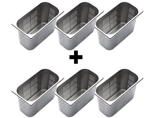 (6 pieces) Gastronorm Container - 1/3 - Stainless Steel - Perforated - 200 mm