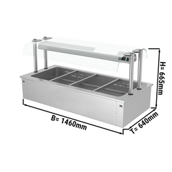 Встраиваемая Водяная  Баня  (Bain-marie) 1,5 м - 4x GN 1/1 - со Стеклянной Панелью для защиты от брызг