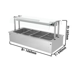 Commercial built-in bain marie - 1500 mm - 4 x GN 1/1 - with glass sneeze guard