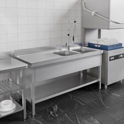 Plonge en inox PREMIUM - 2000x700mm - avec étagère basse - 2 bacs à droite