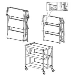 Chariot de service – pliable – en plastique – 880 × 500 mm – avec 3 plateaux
