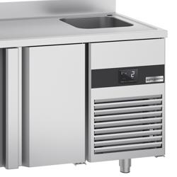 Commercial Counter Fridge PREMIUM - 1430x700mm - with 2 doors - sink right - with upstand - capacity 270 litres
