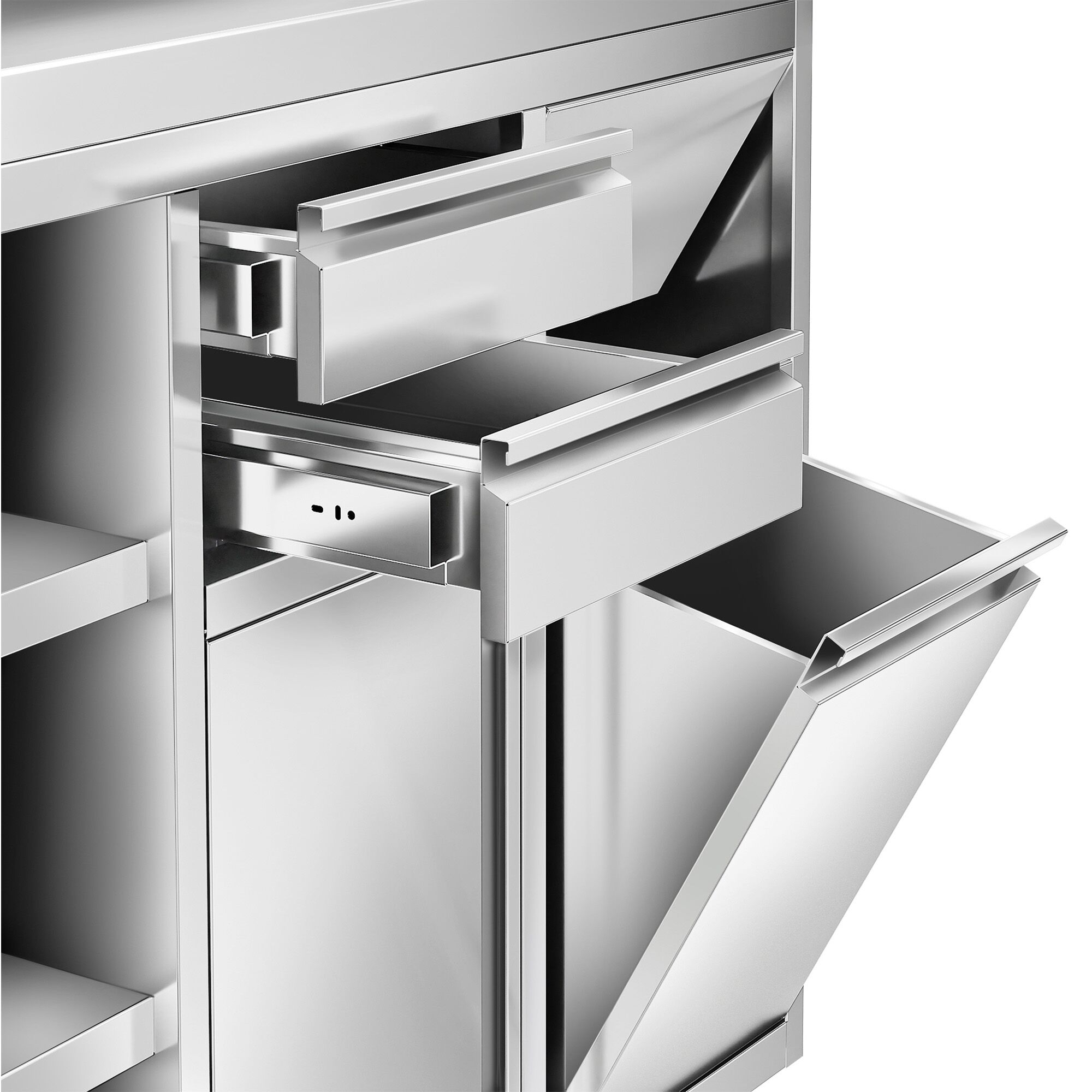 Table armoire en acier inoxydable - 1292x600mm - avec portes battantes - avec dosseret - pour machine à café (cafetière à filtre)