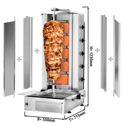 Plynový Gril na gyros/kebab - 5 hořáků - max. 80 kg - vč. 2 ochranné plechy a 2 křídlová dvířka