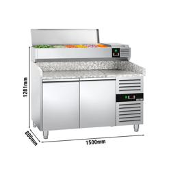Pizzawerkbank PREMIUM - 1500x800mm - met granieten werkblad - met 2 deuren - incl. opzetkoelvitrine - 7x GN 1/4