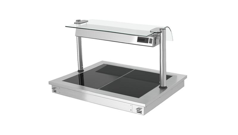 Piano caldo da incasso in acciaio inox con piano in vetro temperato - 810mm - 2x GN 1/1 - 0,9kW - con copertura parafiato in vetro
