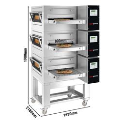 (3 szt.) Gazowy piec przelotowy do pizzy  - 1680x2180 mm - cyfrowy - szerokość taśmy: 800 mm - włącznie z ramą podstawy	