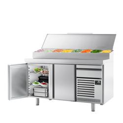 Comptoir de préparation réfrigéré professionnelle - 1618x800mm - avec 2 Portes & 1 Tiroir - À capot inox 9x GN 1/3