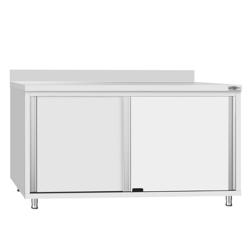 Tavolo armadiato in acciaio inox ECO - 1600x600mm - con 2 porte scorrevoli - con alzatina