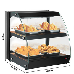 Warmhoudvitrine - 650mm - met 2 planken - Zwart