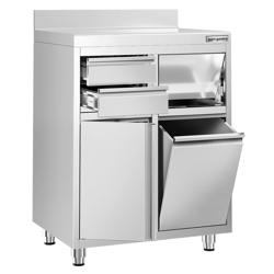Arbeitsschrank - für Kaffeemaschine - 800x600mm - mit 2 Schubladen, 1 Tür, Mülleimer & Aufkantung