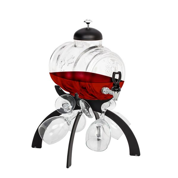 Dispenser per vino - 4 litri - nero - incl. 4 bicchieri da vino
