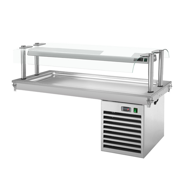 Bandeja enfriadora emportable - 1,5m - +2 ~ +8 °C - 4x GN 1/1 - con protección de vidrio