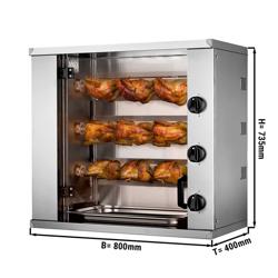 Gazowy mini grill do kurczaka - 10,2 kW - z 3 szpikulcami	dla maksymalnie 9 kurczaków	