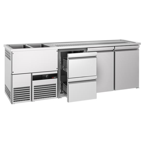 Comptoir de bar réfrigéré PREMIUM - 2500x700mm - 2 portes avec 2 tiroirs         