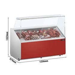 Banco gastronomia professionale - 1256x979mm - Vetro dritto - 262 L - Pannello frontale Rosso RAL 3003