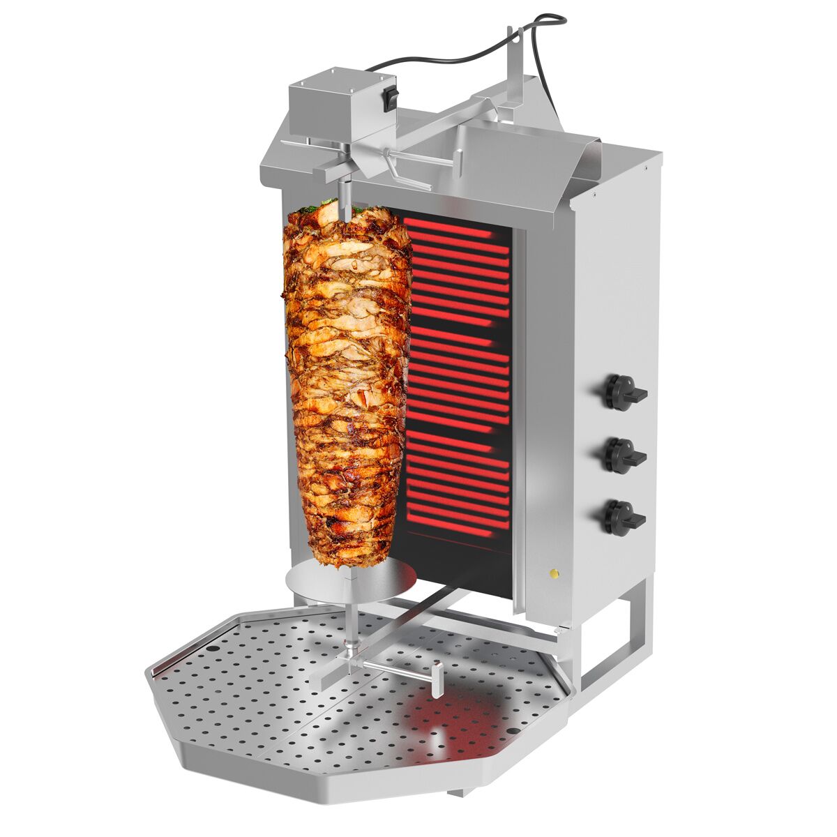 Electric Doner Kebab Grill (Shawarma/Gyros) - 3 Burner - up to 40kg - 5.4kW - incl. 2 double doors & drip tray
