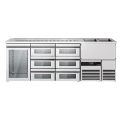 Barkoelkast PREMIUM - 2500x700mm - 1 glazen deur & 6 laden