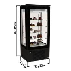 4-Sided Glass Display Fridge - 400L - 800mm - Double glazing - square - with 4 glass shelves - 1 rear glass door - Black