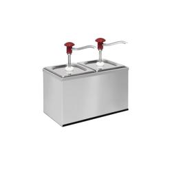 Sausdispenser - verchroomd - 2x2L - 340x180x340mm - geschikt voor GN 1/6 bak 200mm diep - instelbare dosering - met bak - incl. RVS frame