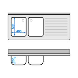 Dolaplı Yıkama Tezgahı ECO  -1600x700mm - 2 sol evyeli
