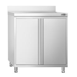 Table armoire en acier inoxydable PREMIUM - 800x600mm - avec portes battantes et étagère basse - avec dosseret