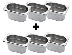 (6 st) Kantin i rostfritt stål GN 1/9 - Djup: 100 mm